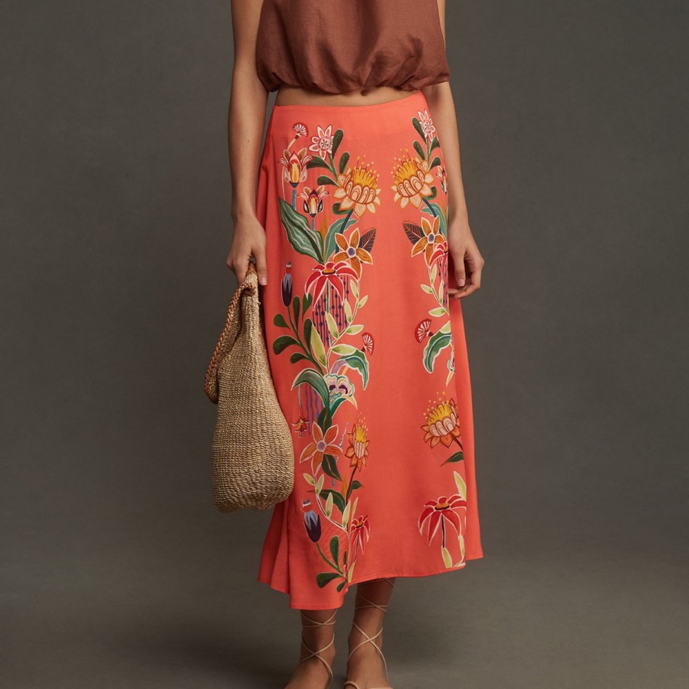 Farm Rio Satin-Slip Midi Skirt